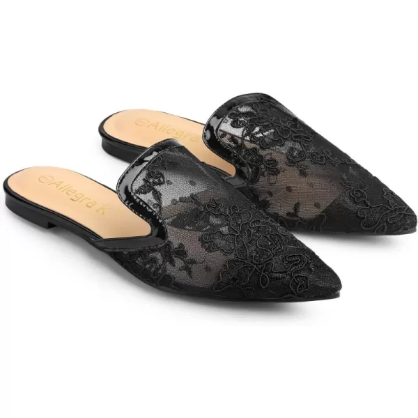 Allegra K Women's Pointed Toe Floral Embroidery Flats Mules