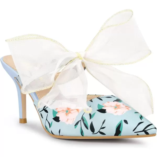 Allegra K Women's Pointed Toe Lace Bow Floral Printed Stiletto Heels Mules