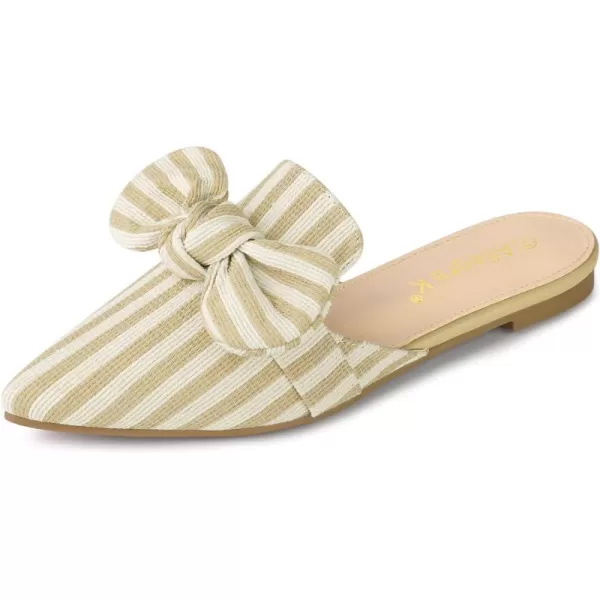 Allegra K Women's Pointed Toe Slip on Flat Stripe Bow Slides Mules