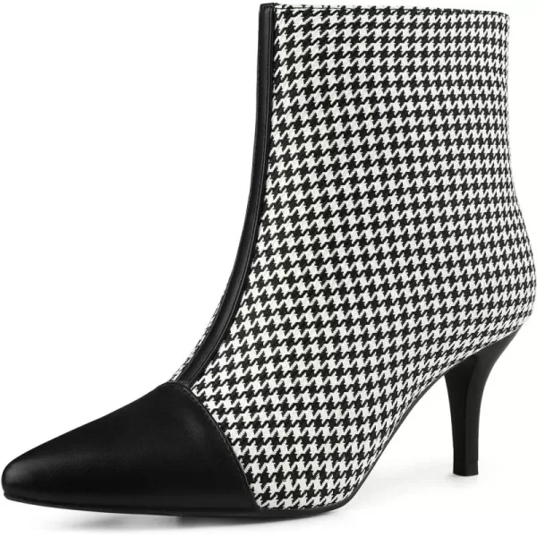 Allegra K Women's Pointed Toe Stiletto Heels Houndstooth Ankle Booties