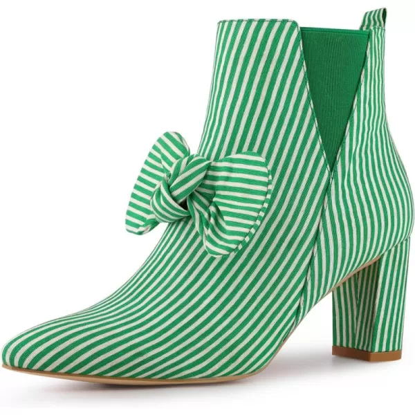 Allegra K Women's Pointed Toe Zip Striped Chunky Heels Ankle Boots