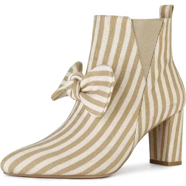 Allegra K Women's Pointed Toe Zip Striped Chunky Heels Ankle Boots