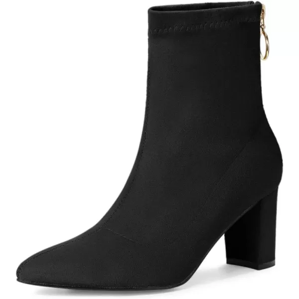 Allegra K Women's Pointed Toe Zipper Chunky Heels Ankle Boots