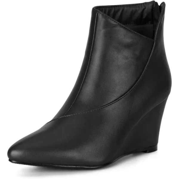 Allegra K Women's Pointed Toe Zipper Wedge Heel Ankle Booties