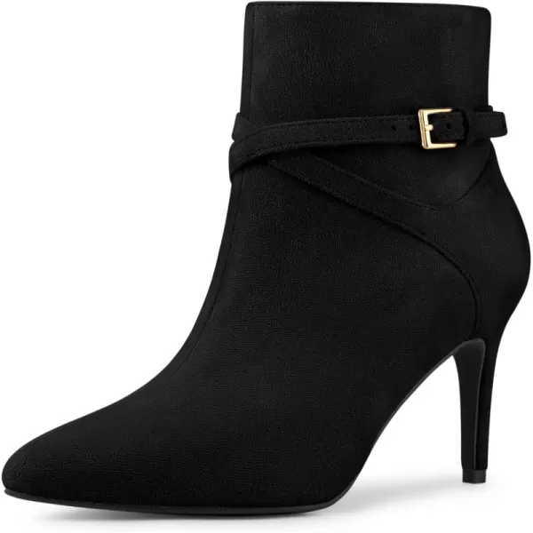 Allegra K Women's Pointy Toe Buckle Cross Straps Stiletto Heel Ankle Boots