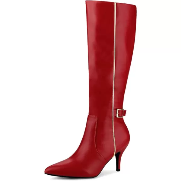 Allegra K Women's Pointy Toe Buckle Stiletto Heel Knee High Boots