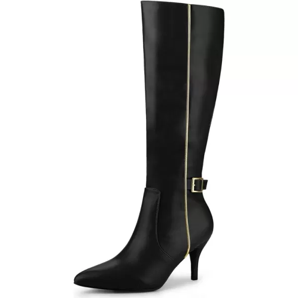 Allegra K Women's Pointy Toe Buckle Stiletto Heel Knee High Boots