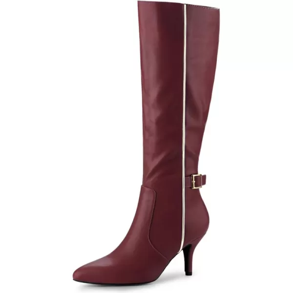 Allegra K Women's Pointy Toe Buckle Stiletto Heel Knee High Boots