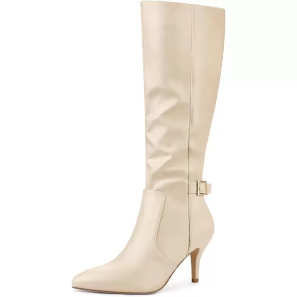 Allegra K Women's Pointy Toe Buckle Stiletto Heel Knee High Boots