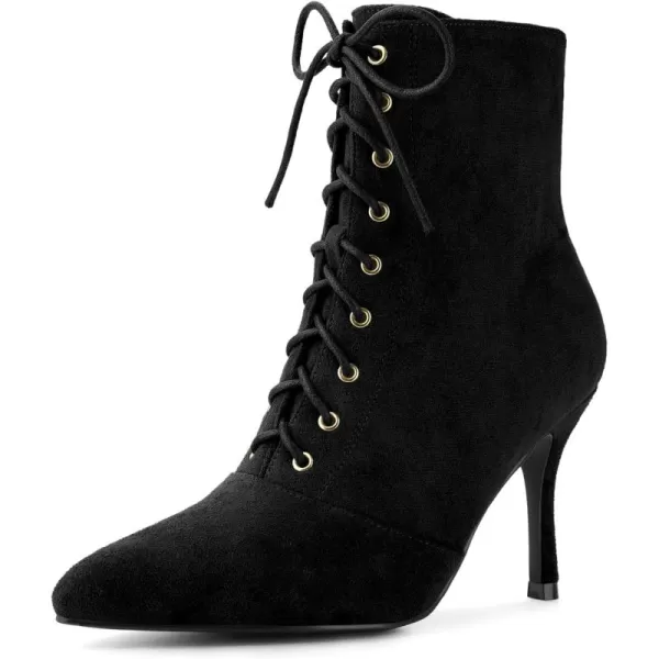 Allegra K Women's Pointy Toe Side Zip Lace Up Stiletto Heels Ankle Boots