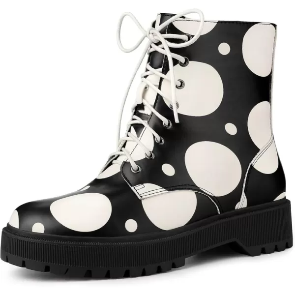 Allegra K Women's Polka Dots Platform Zipper Lace Up Combat Disco Boots