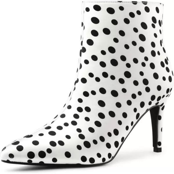 Allegra K Women's Polka Dots Pointed Toe Stiletto Heel Satin Ankle Boots