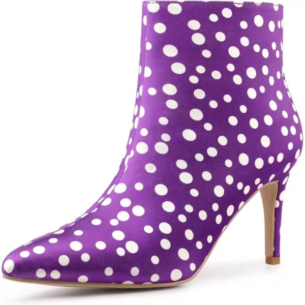 Allegra K Women's Polka Dots Pointed Toe Stiletto Heel Satin Ankle Boots