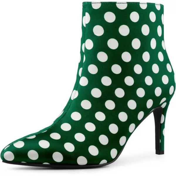 Allegra K Women's Polka Dots Pointed Toe Stiletto Heel Satin Ankle Boots