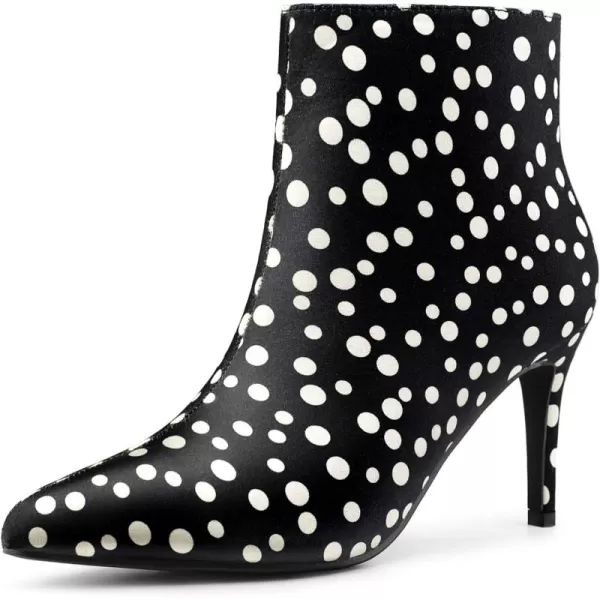 Allegra K Women's Polka Dots Pointed Toe Stiletto Heel Satin Ankle Boots