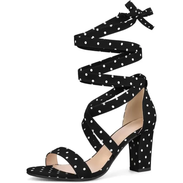 Allegra K Women's Polka Dots Strappy Heels Lace Up Chunky Heels Sandals