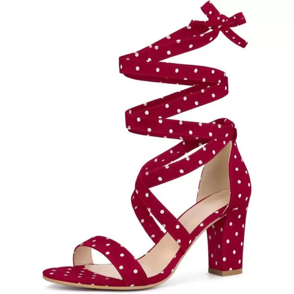 Allegra K Women's Polka Dots Strappy Heels Lace Up Chunky Heels Sandals