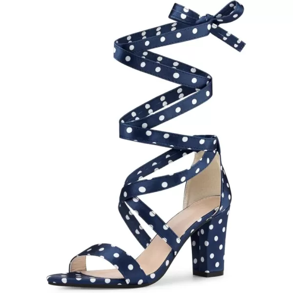 Allegra K Women's Polka Dots Strappy Heels Lace Up Chunky Heels Sandals