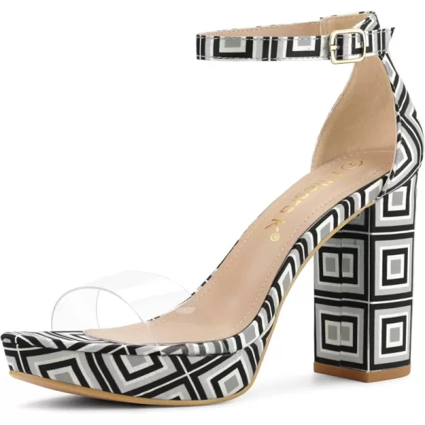 Allegra K Women's Printed Clear Platform Chunky Heel Sandals