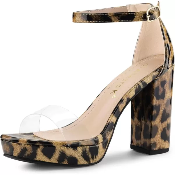 Allegra K Women's Printed Clear Platform Chunky Heel Sandals