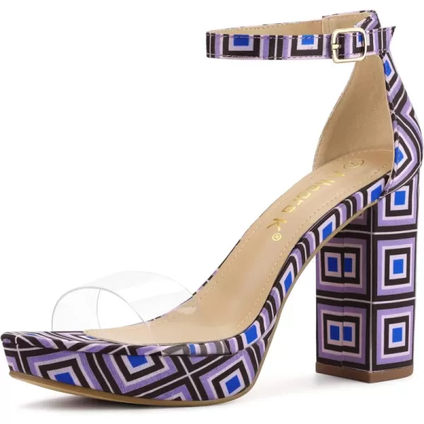 Allegra K Women's Printed Clear Platform Chunky Heel Sandals