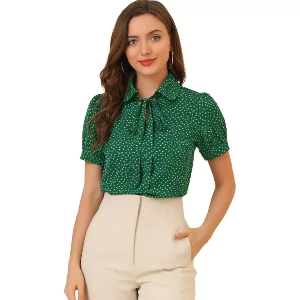 Allegra K Women's Retro Dots Blouses Bow Tie Peter Pan Collar Chiffon Blouse