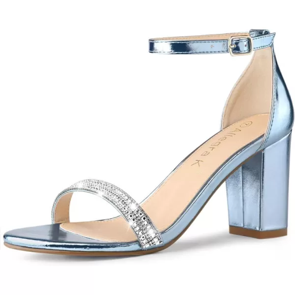 Allegra K Women's Rhinestone Ankle Strap Chunky Heels Sandals