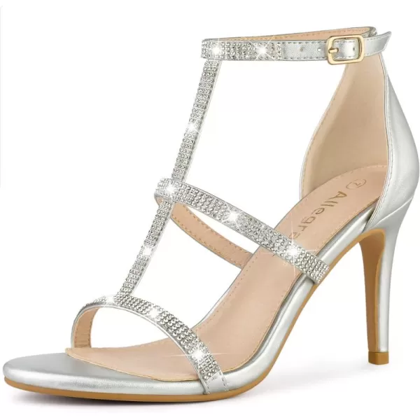 Allegra K Women's Rhinestone Ankle Strap Stiletto High Heel Sandals