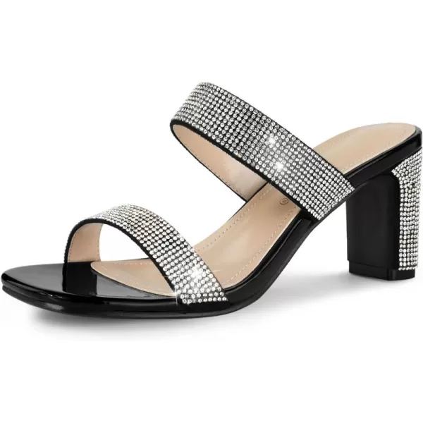 Allegra K Women's Rhinestone Chunky Heel Slide Heel Sandals