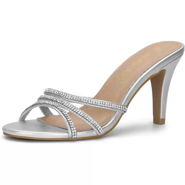 Allegra K Women's Rhinestone Strappy Heel Mules