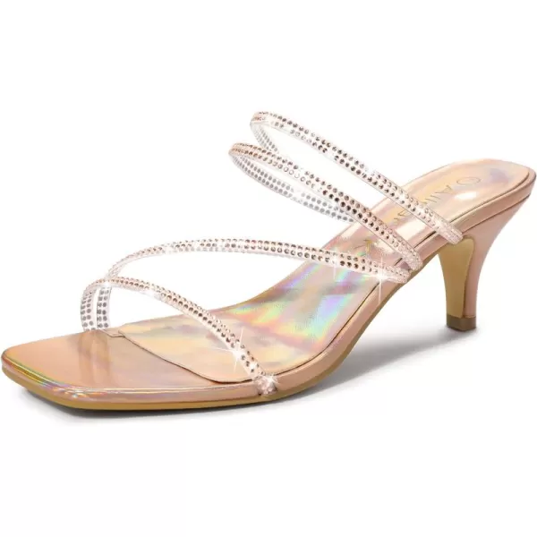 Allegra K Women's Rhinestone Strappy Kitten Heel Slide Heels Sandals