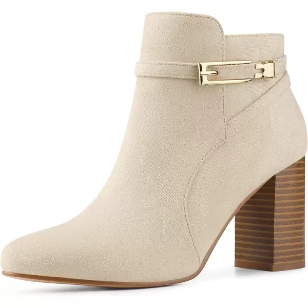 Allegra K Women's Round Toe Buckle Chunky Heels Ankle Boots