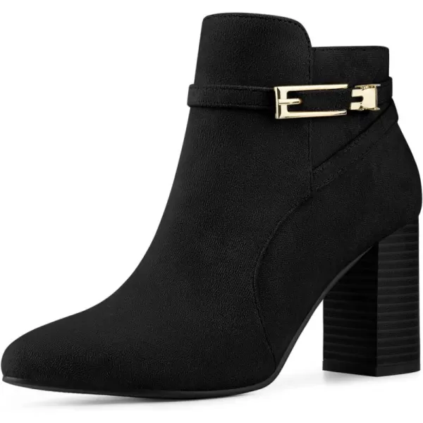 Allegra K Women's Round Toe Buckle Chunky Heels Ankle Boots