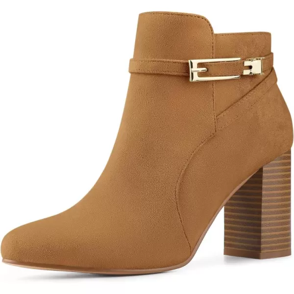 Allegra K Women's Round Toe Buckle Chunky Heels Ankle Boots