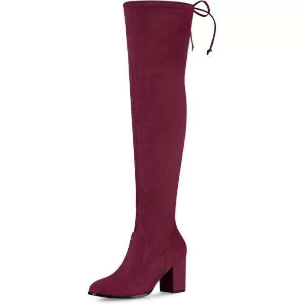 Allegra K Women's Round Toe Chunky Heel Over the Knee High Boots