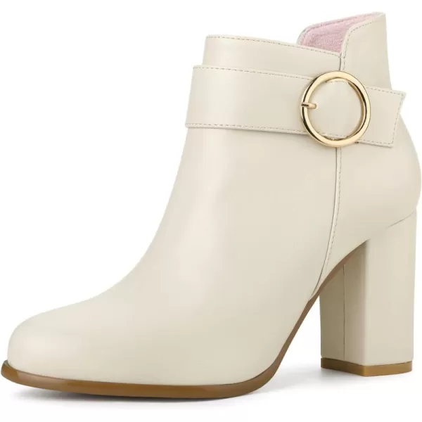 Allegra K Women's Round Toe Circle Buckle Chunky Heels Ankle Boots