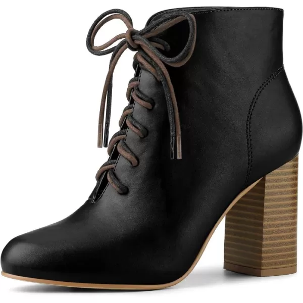 Allegra K Women's Round Toe Lace Up Chunky Heels Ankle Booties