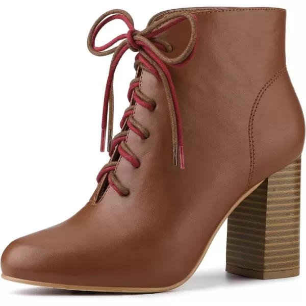 Allegra K Women's Round Toe Lace Up Chunky Heels Ankle Booties