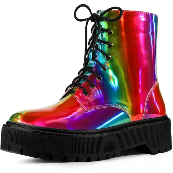 Allegra K Women's Round Toe Platform Lace Up Colorful Combat Ankle Boots