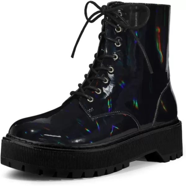 Allegra K Women's Round Toe Platform Lace Up Colorful Combat Ankle Boots