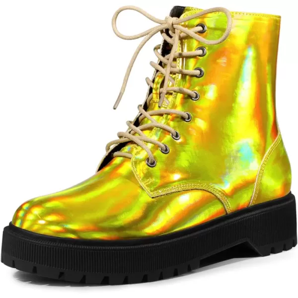 Allegra K Women's Round Toe Platform Lace Up Colorful Combat Ankle Boots