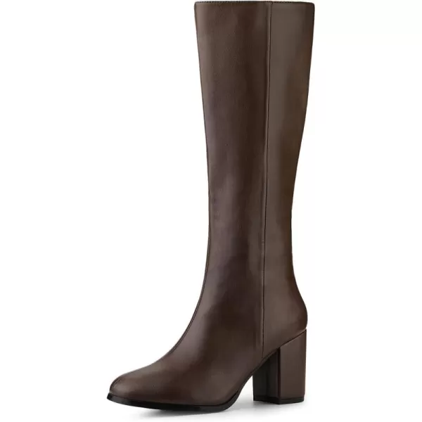 Allegra K Women's Round Toe Zip Block Heels Knee High Boots