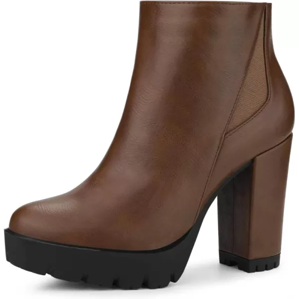 Allegra K Women's Rounded Toe Chunky Heel Platform Ankle Boots