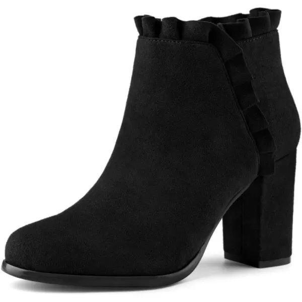 Allegra K Women's Ruffle Block Heel Ankle Boots