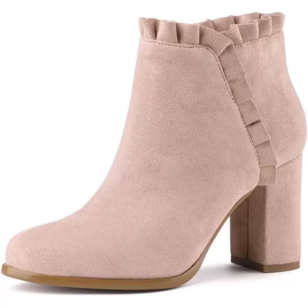 Allegra K Women's Ruffle Block Heel Ankle Boots