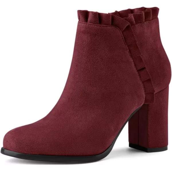 Allegra K Women's Ruffle Block Heel Ankle Boots