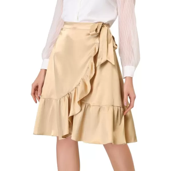 Allegra K Women's Ruffle Satin High Waist Tie Wrap Asymmetrical Midi Skirt