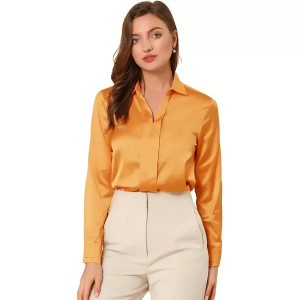 Allegra K Women's Satin Blouse Elegant V Neck Long Sleeve Silky Office Work Shirt