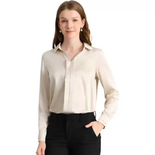 Allegra K Women's Satin Blouse Elegant V Neck Long Sleeve Silky Office Work Shirt