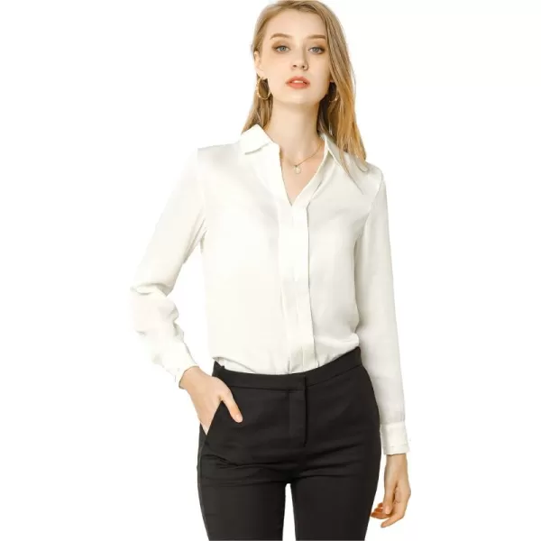 Allegra K Women's Satin Blouse Elegant V Neck Long Sleeve Silky Office Work Shirt